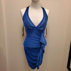 Blue Party Bodycon Halter Dress with Sequins